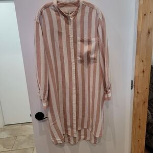 A New Day Size XXL Ladies Shirt Dress Tan White Striped